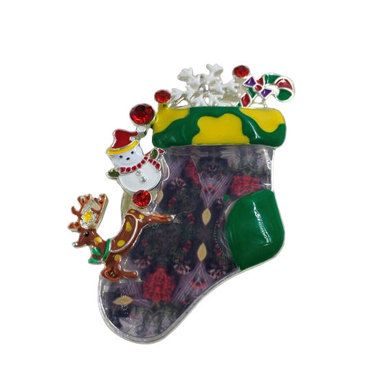 Green Christmas Stocking Magnetic Brooch