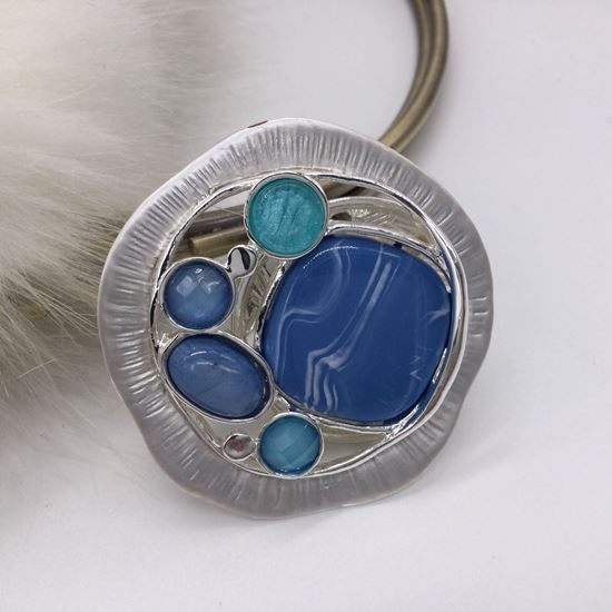 Round Abstract Magnetic Brooch Blue