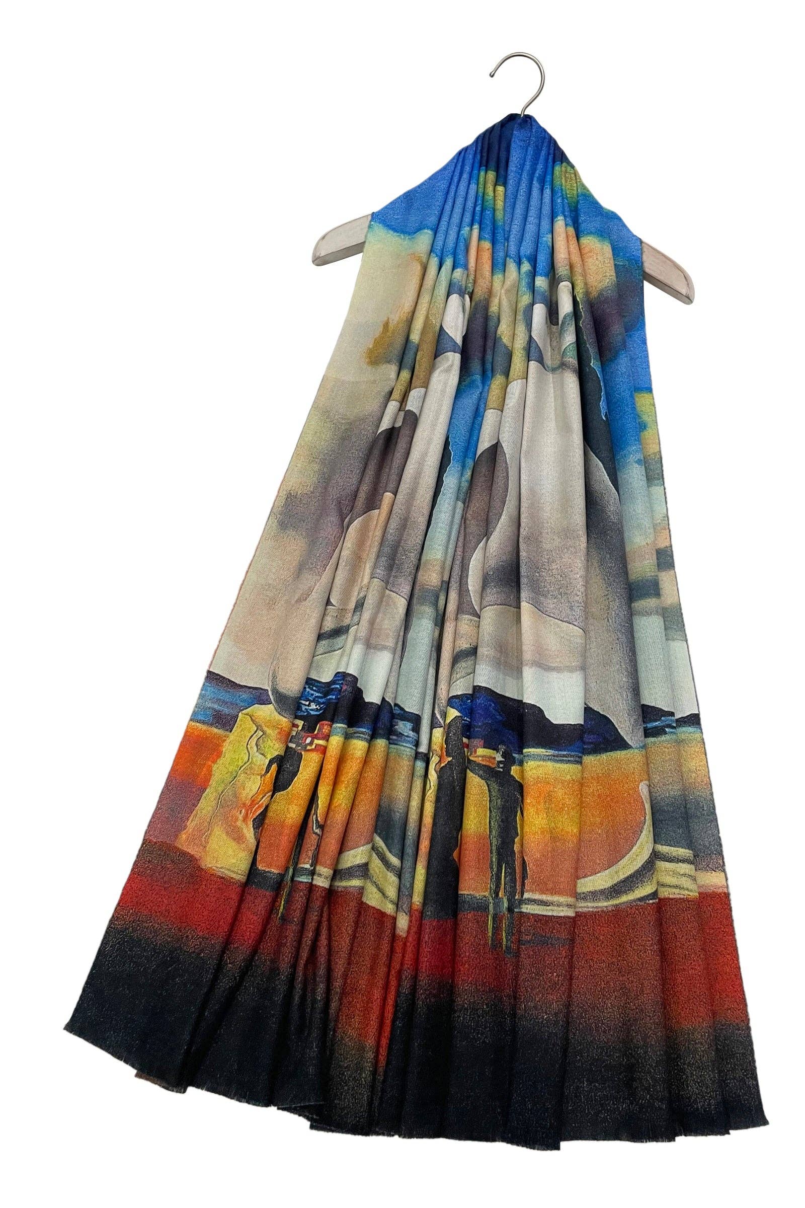 Dali The Persistence Of Memory Art Print Reversible Wool Frayed Scarf: Multi
