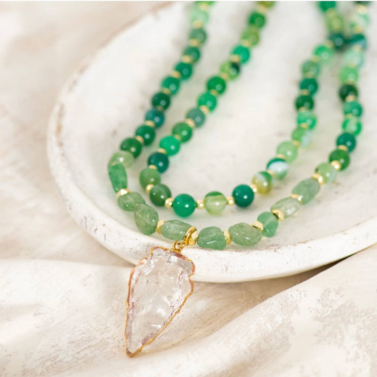 Green Agate Crystal Athena Necklace