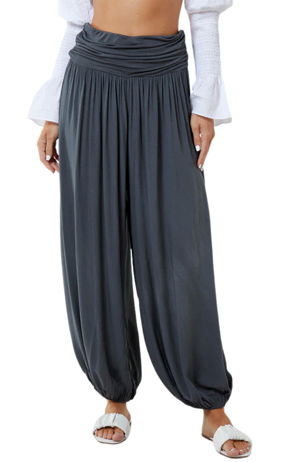 Dark Grey Plain Harem Trousers