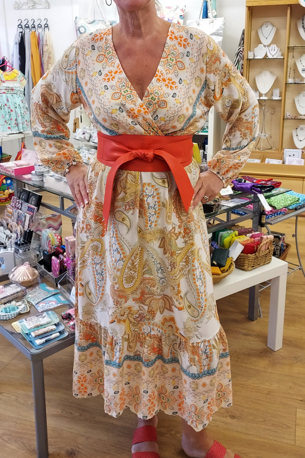 Orange Leather Obi Belt