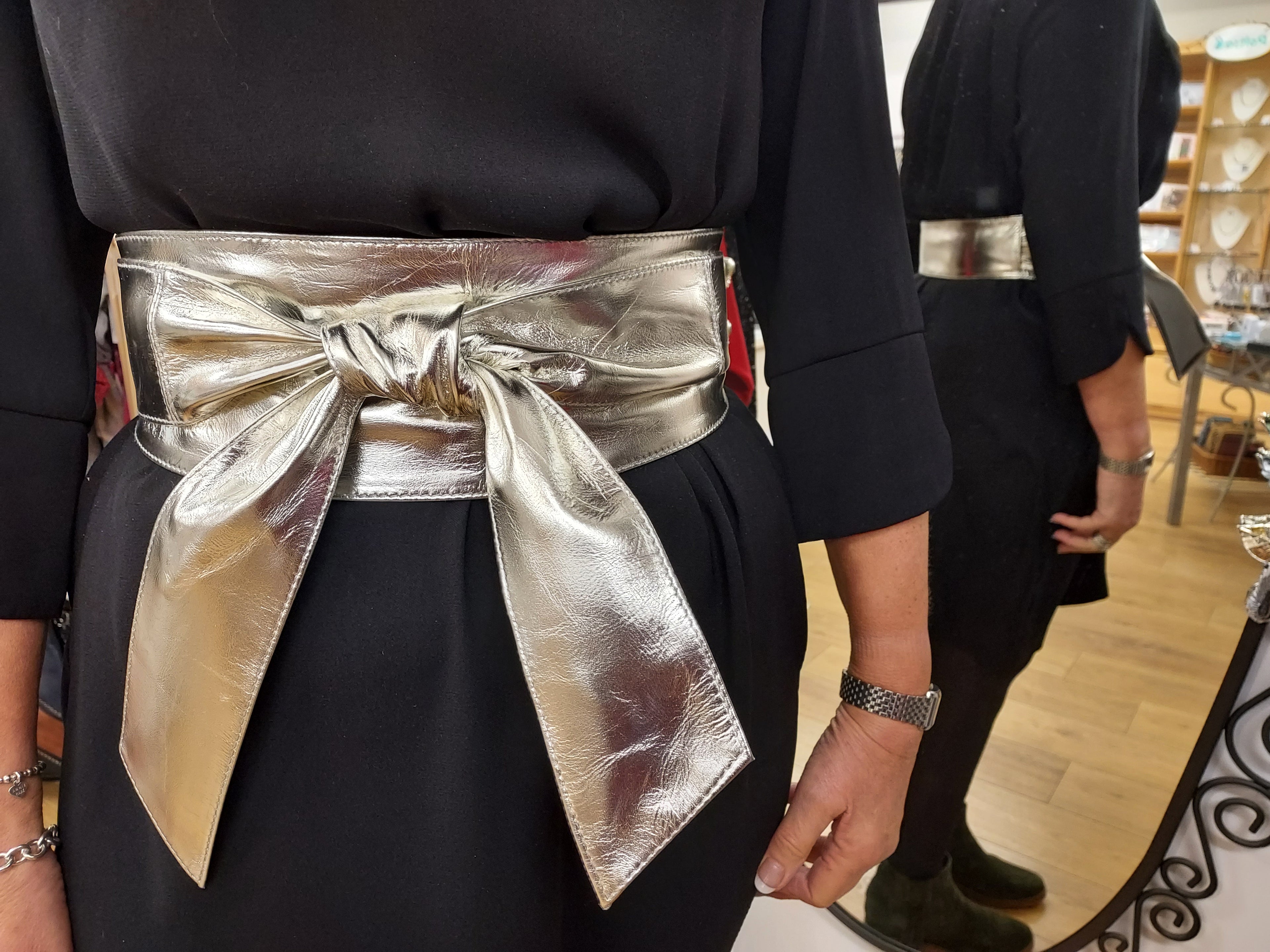 Silver Leather Obi Belt