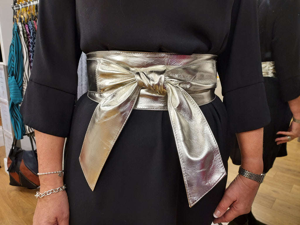 Silver Leather Obi Belt