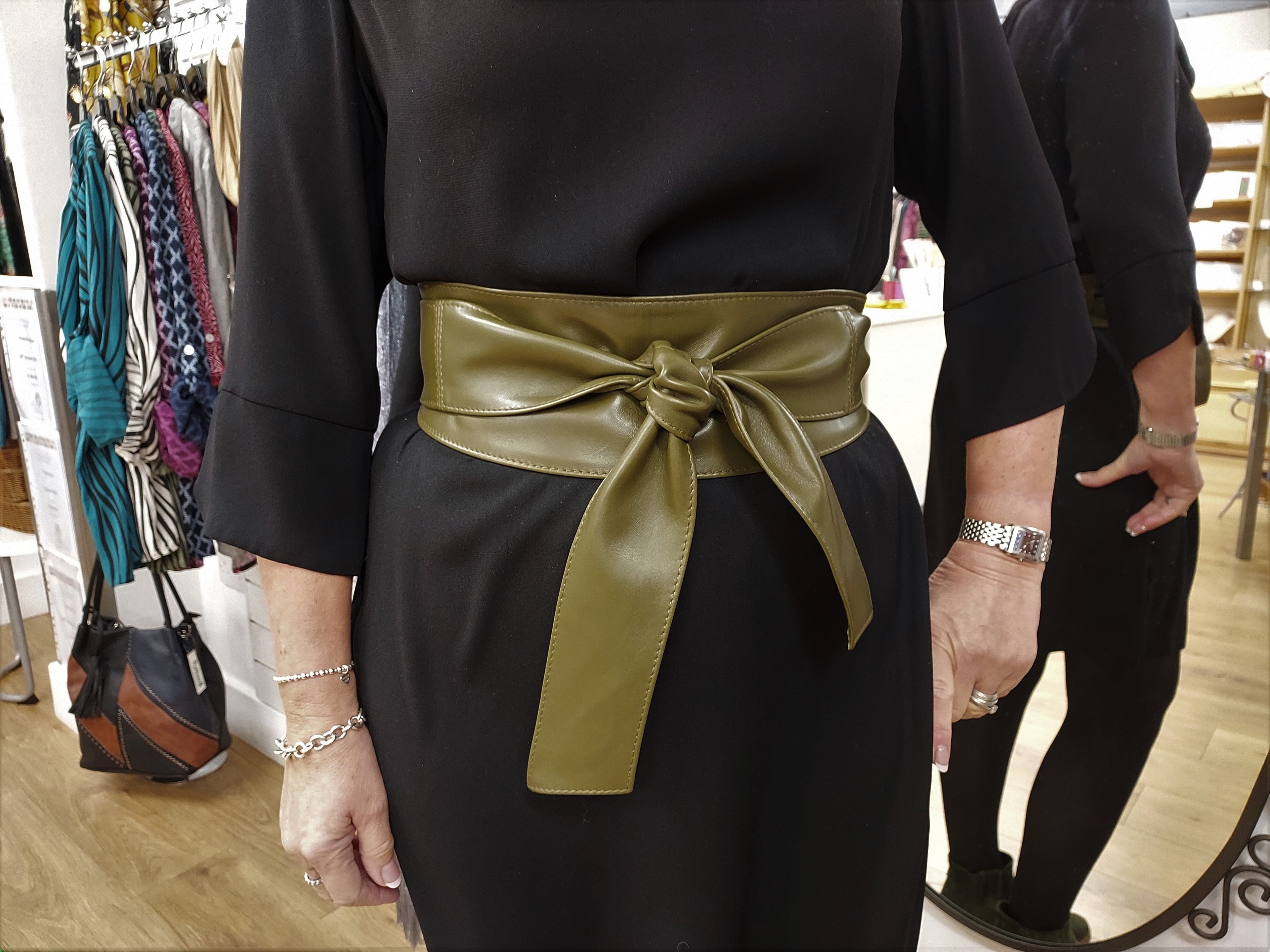 Olive Green Leather Obi Belt