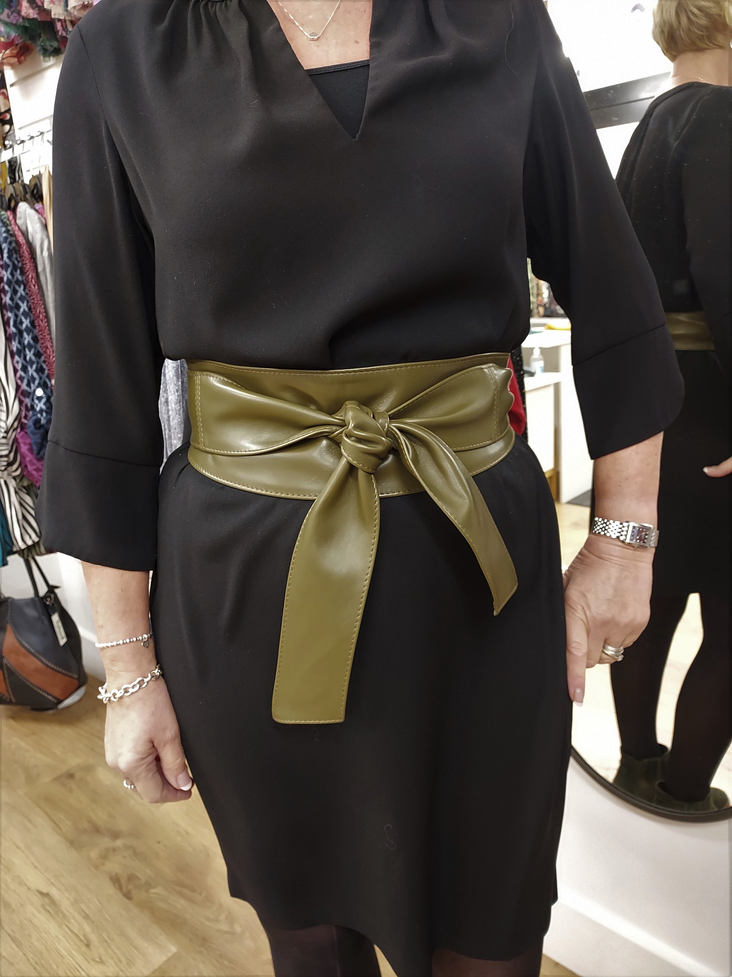 Olive Green Leather Obi Belt