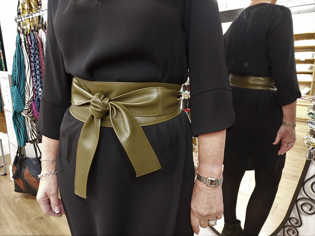 Olive Green Leather Obi Belt