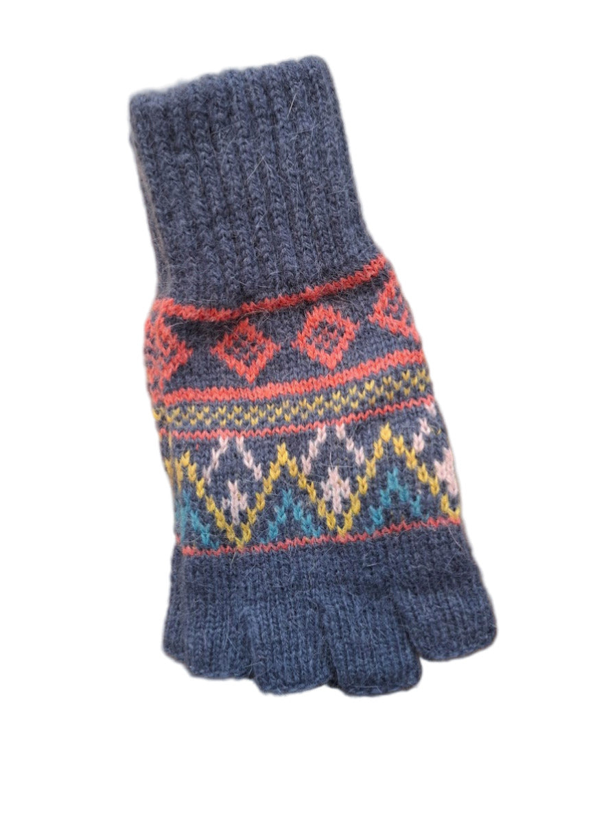 Fingerless Knitted Gloves With Geometric Pattern