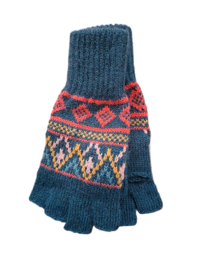 Fingerless Knitted Gloves With Geometric Pattern
