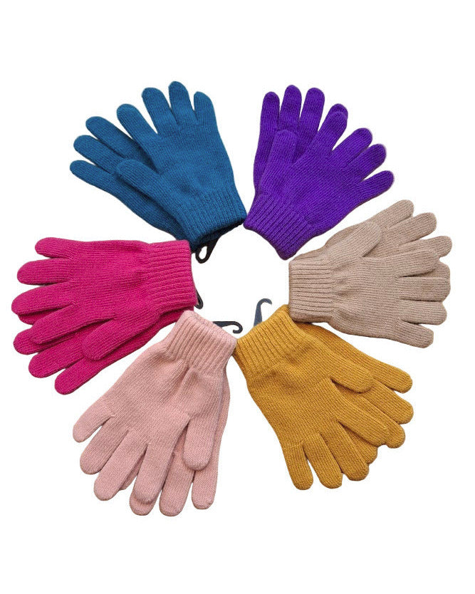 Set of six colorful gloves arranged in a circle on a white background