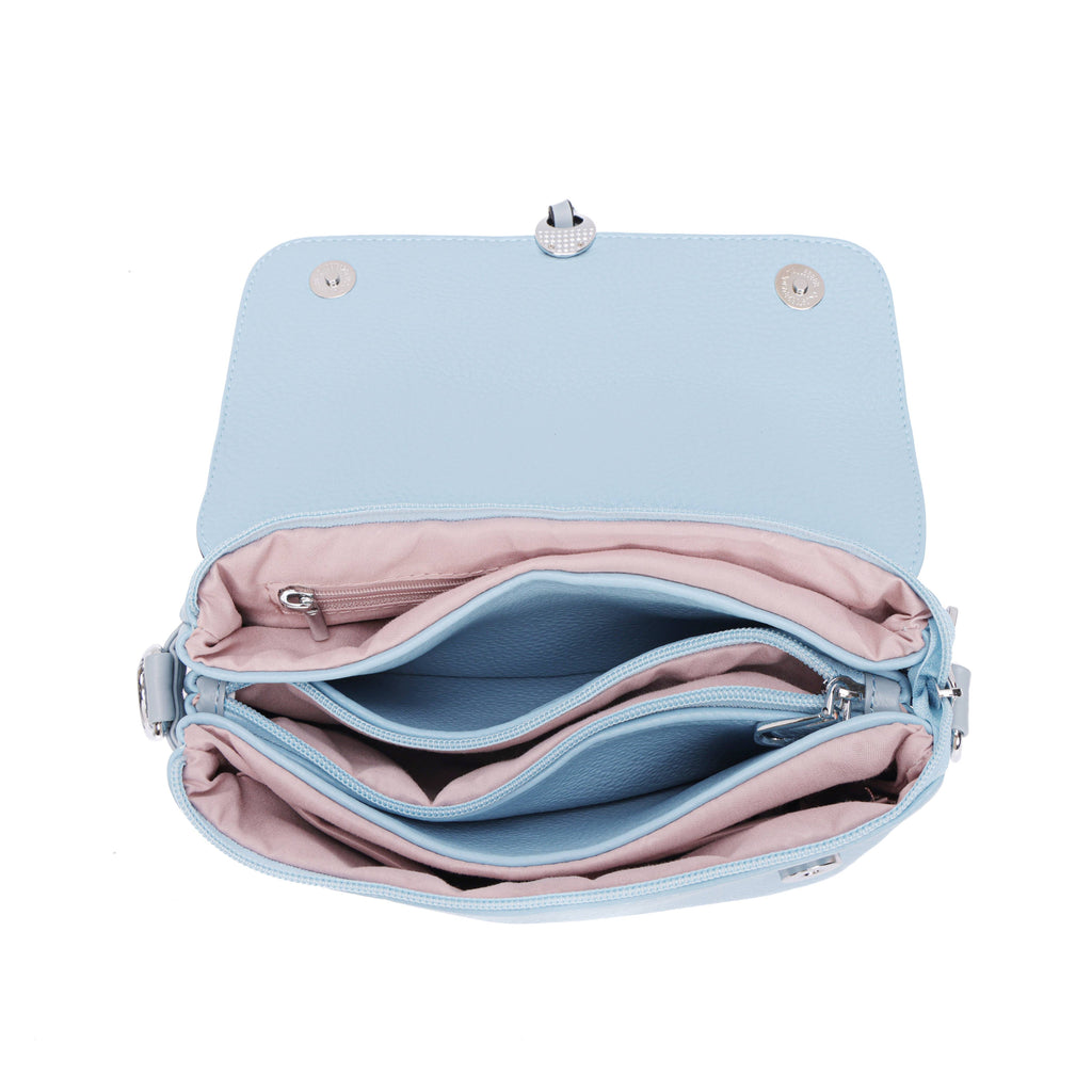 Black Flap Crossbody Shoulder Bag with Silver Hardware