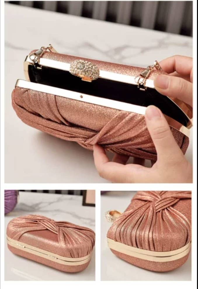 Knot Design Evening Bag with Diamante Clasp Opening Clutch - Gold