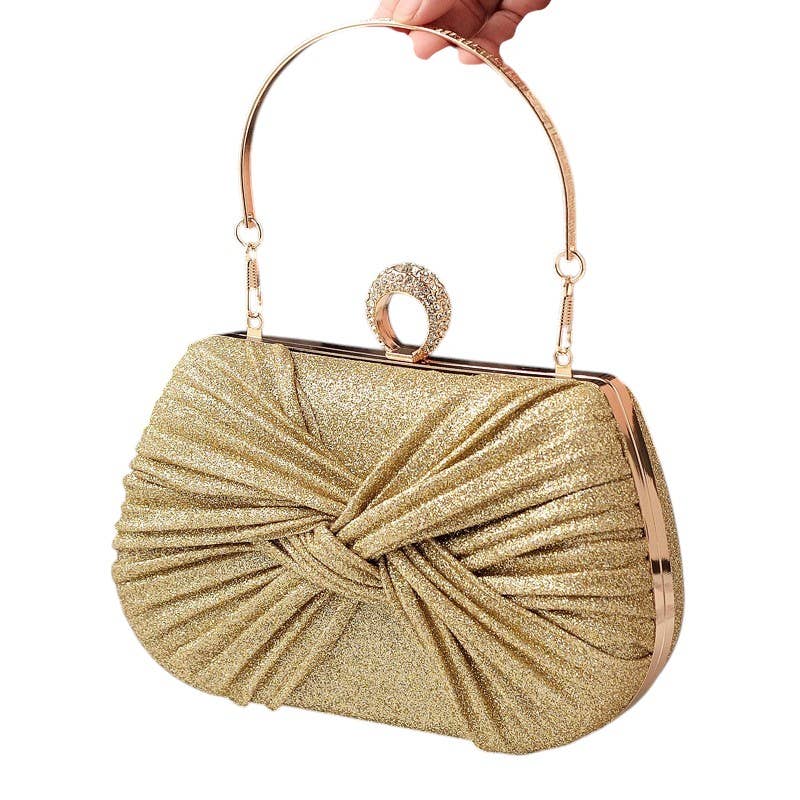 Knot Design Evening Bag with Diamante Clasp Opening Clutch - Gold