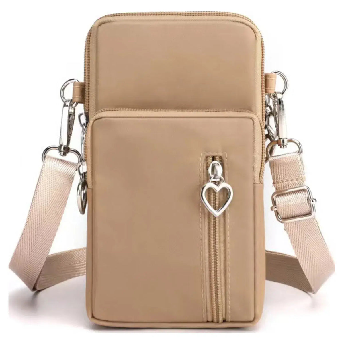 Triple Love Heart Zipper Mobile Phone Bag - Taupe