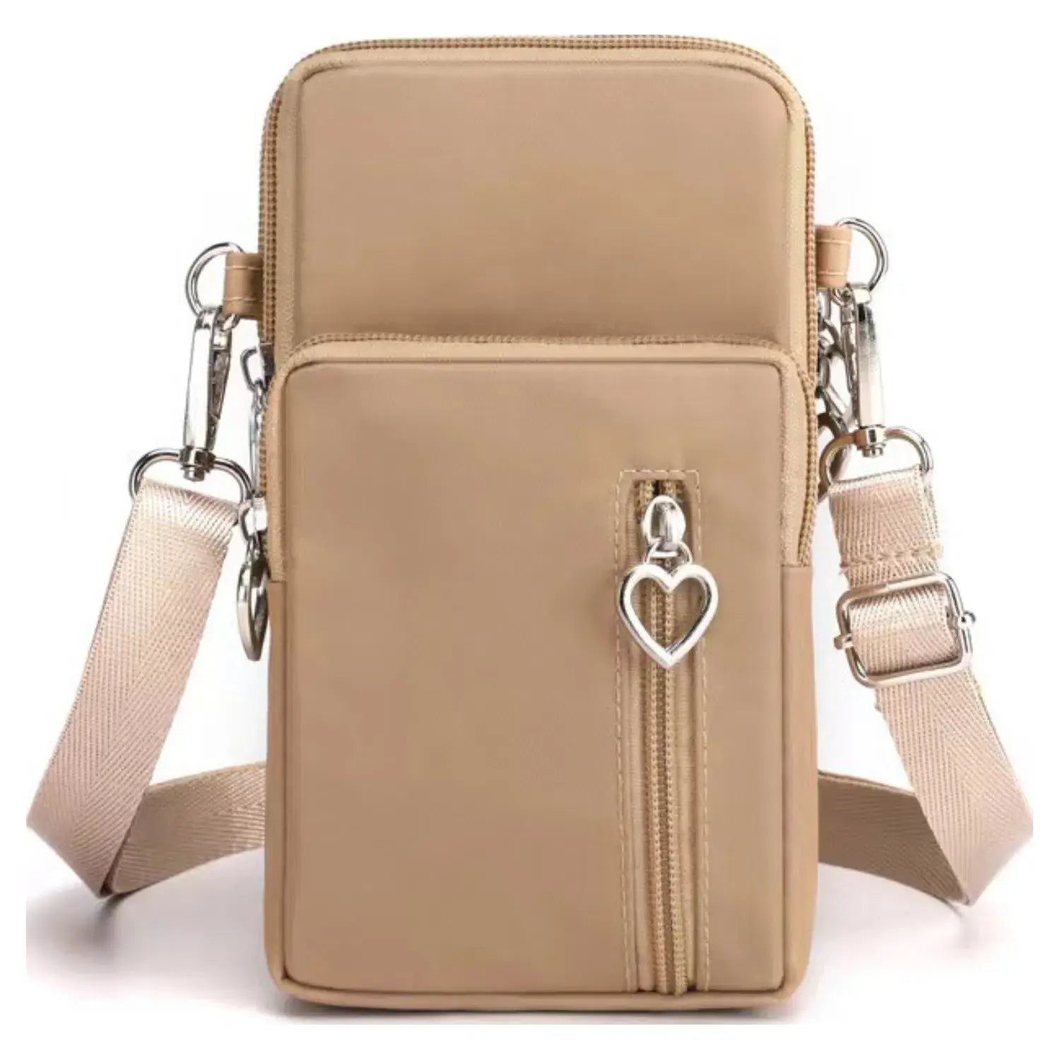 Triple Love Heart Zipper Mobile Phone Bag - Taupe