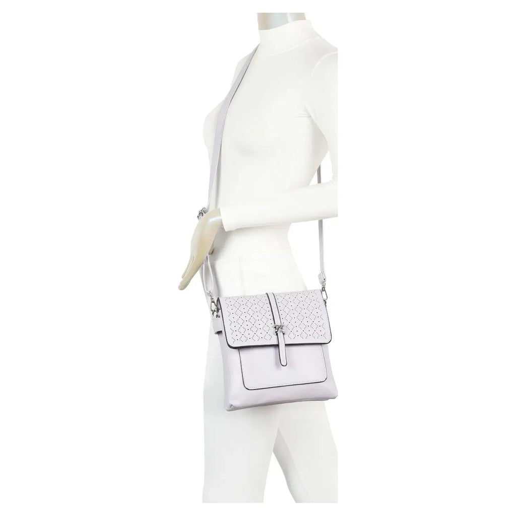 Black Fretwork Flap Over Crossbody Handbag
