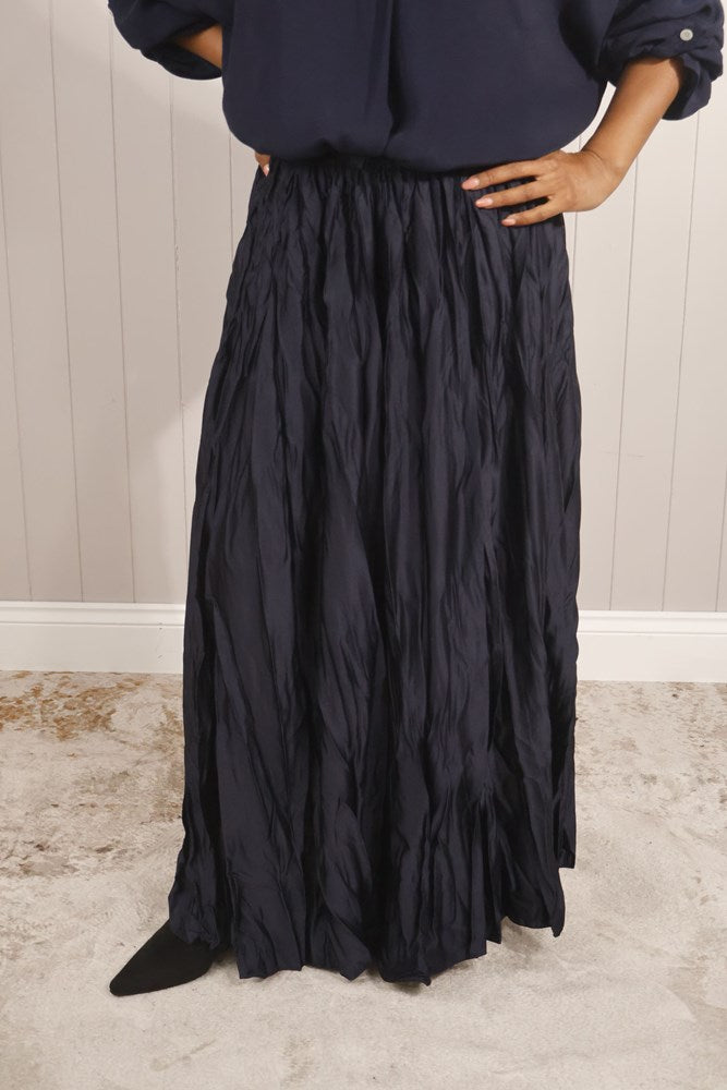 Navy Blue Satin Crinkle Skirt