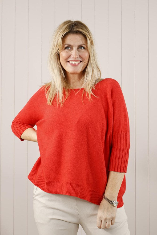 Scoop Neck Ribbed Sleeve Knitted Top
