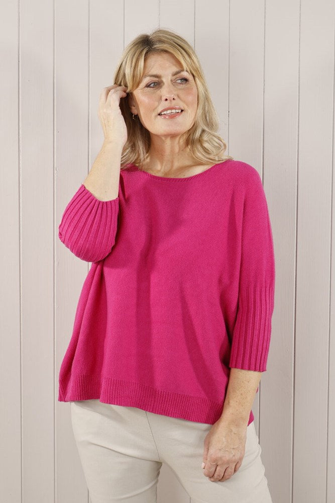 Scoop Neck Ribbed Sleeve Knitted Top