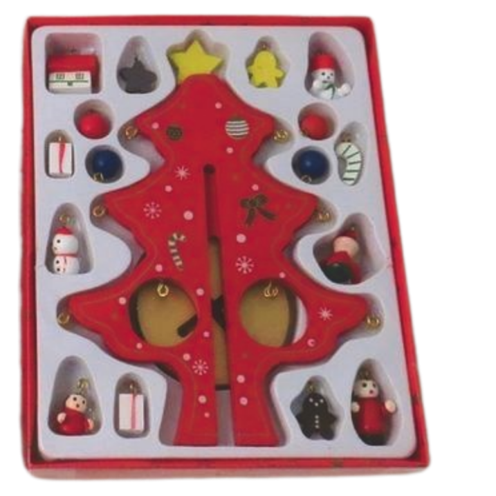 Mini Wooden Christmas Tree with Decorations