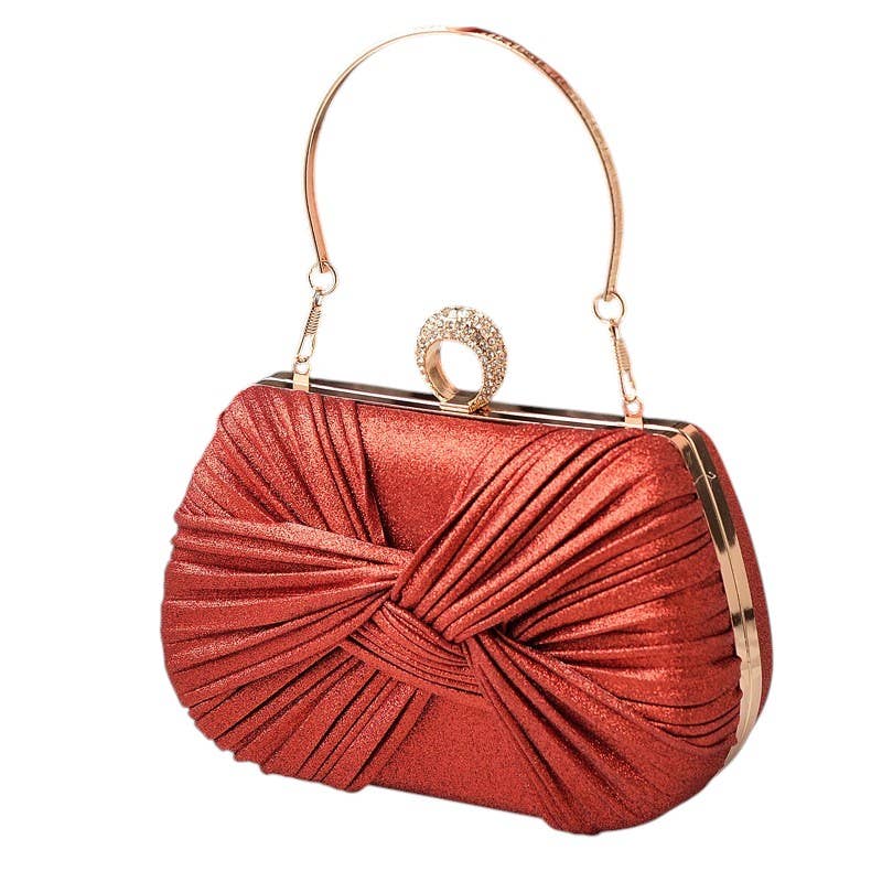 Knot Design Evening Bag with Diamante Clasp Opening Clutch - Red