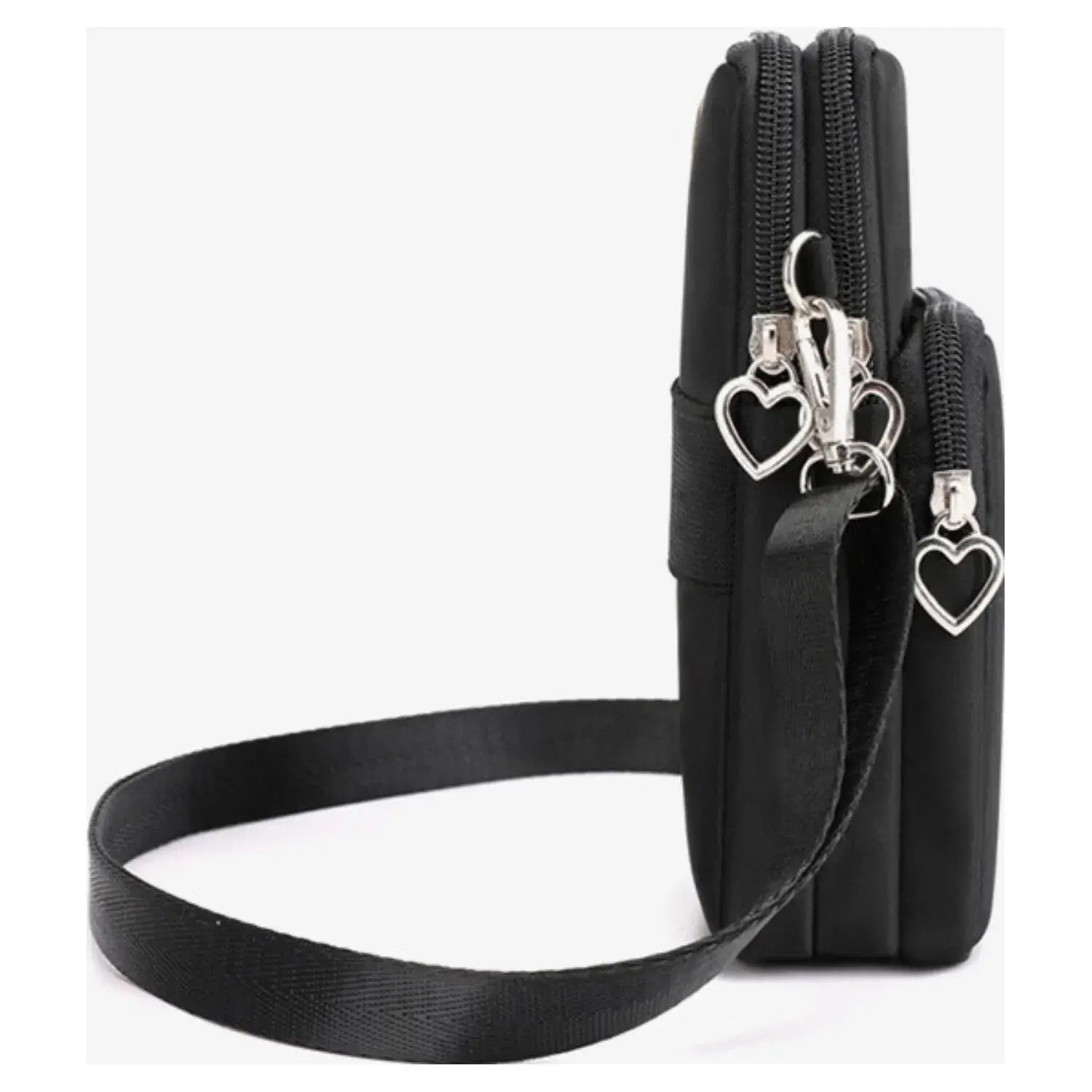 Triple Love Heart Zipper Mobile Phone Bag - Plum