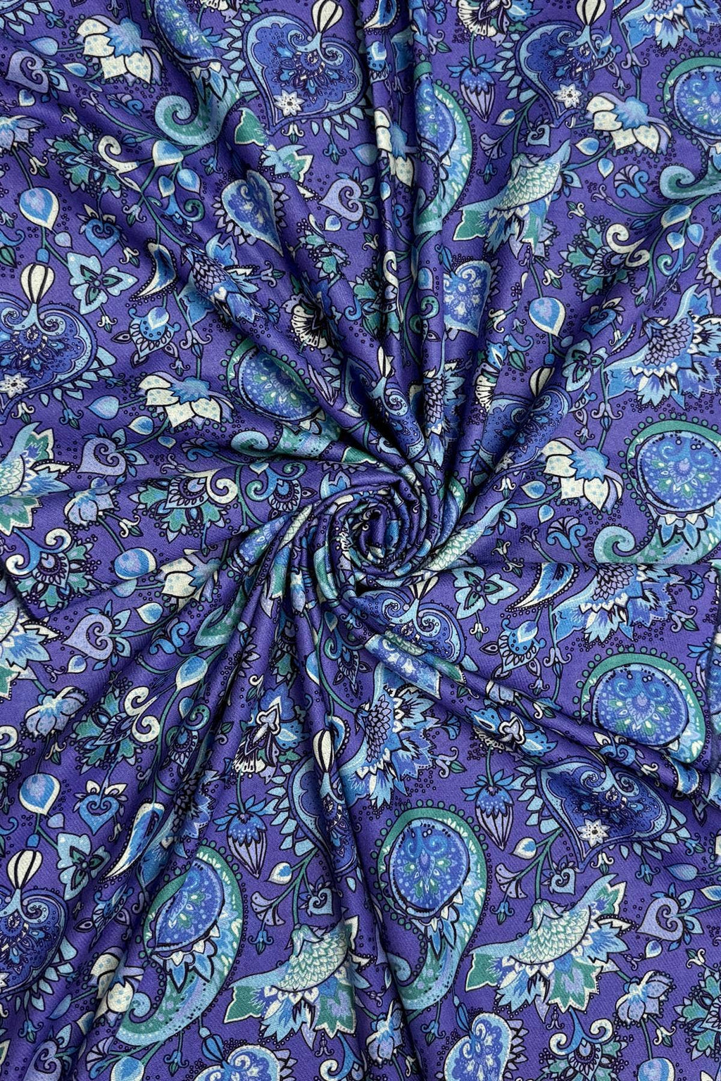 Lotus Paisley & Hearts Print Wool Frayed Scarf: Purple