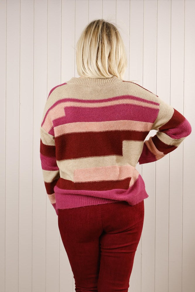 V-Neck Wool Blend Jumper - Berry