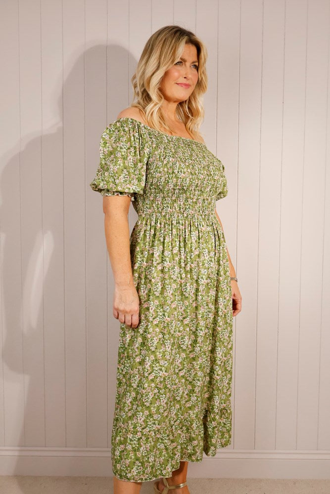 Ditsy Flower Puff Sleeve Maxi Dress