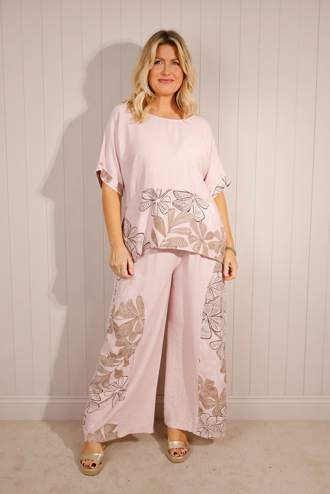 Floral Print Pink Box Top and Trouser Coords