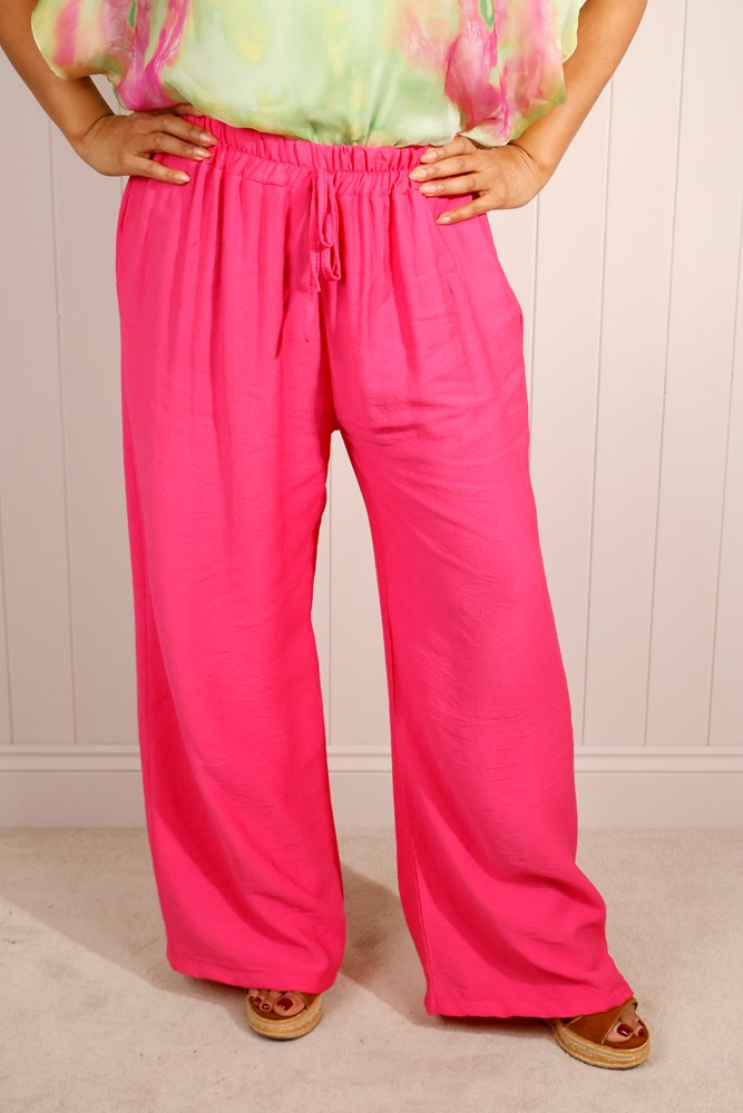 Fuchsia Wide Leg Elasticated Waist Trousers