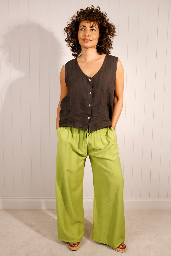 Wide Leg Elasticated Waist Trousers With Pockets Pistachio Green