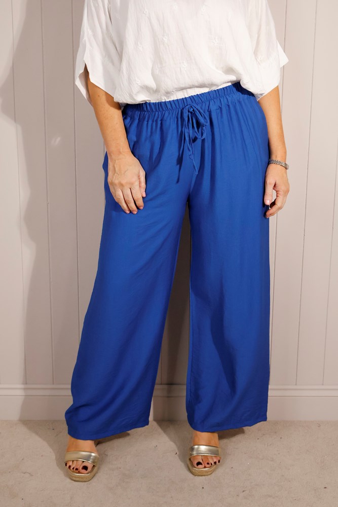 Blue Wide Leg Elasticated Trouser