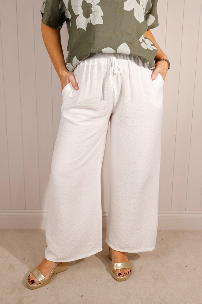 White Wide Leg Trousers with Elasticated Waistband