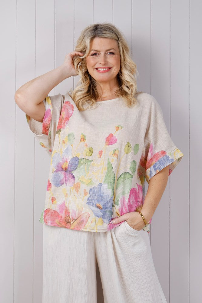 Kathy Short Sleeve Floral Cotton Top