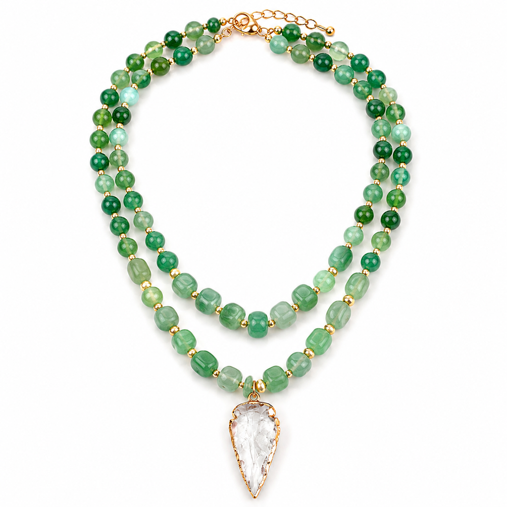 Green Agate Crystal Athena Necklace