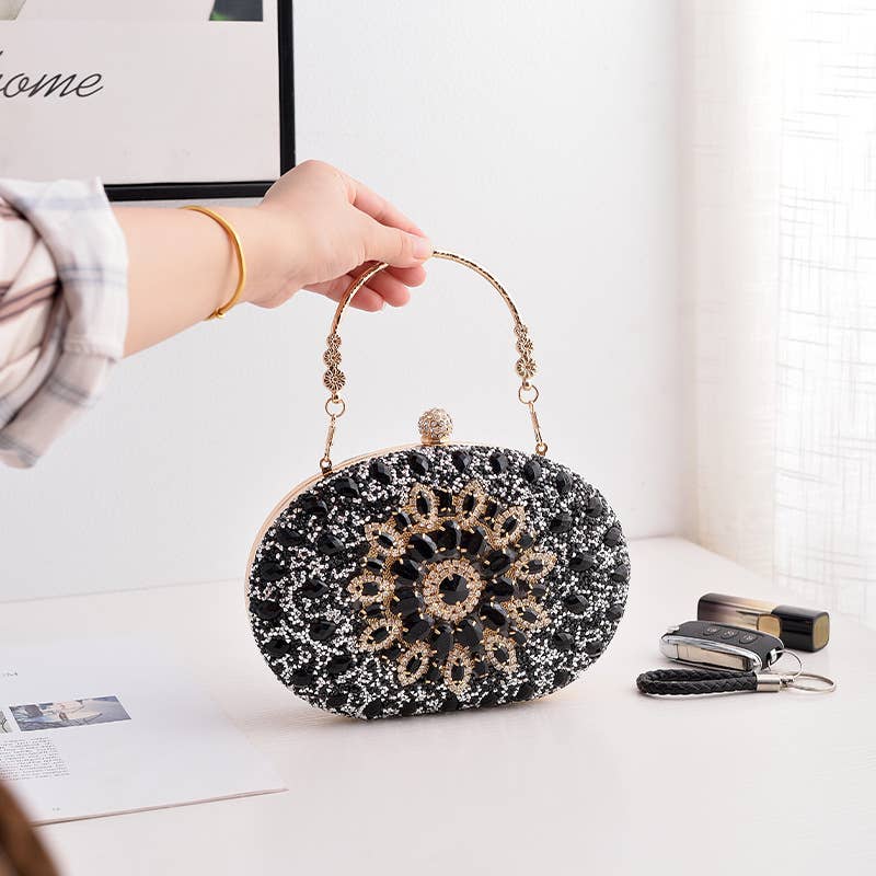 Black Beaded Embellished Evening Clutch Bag