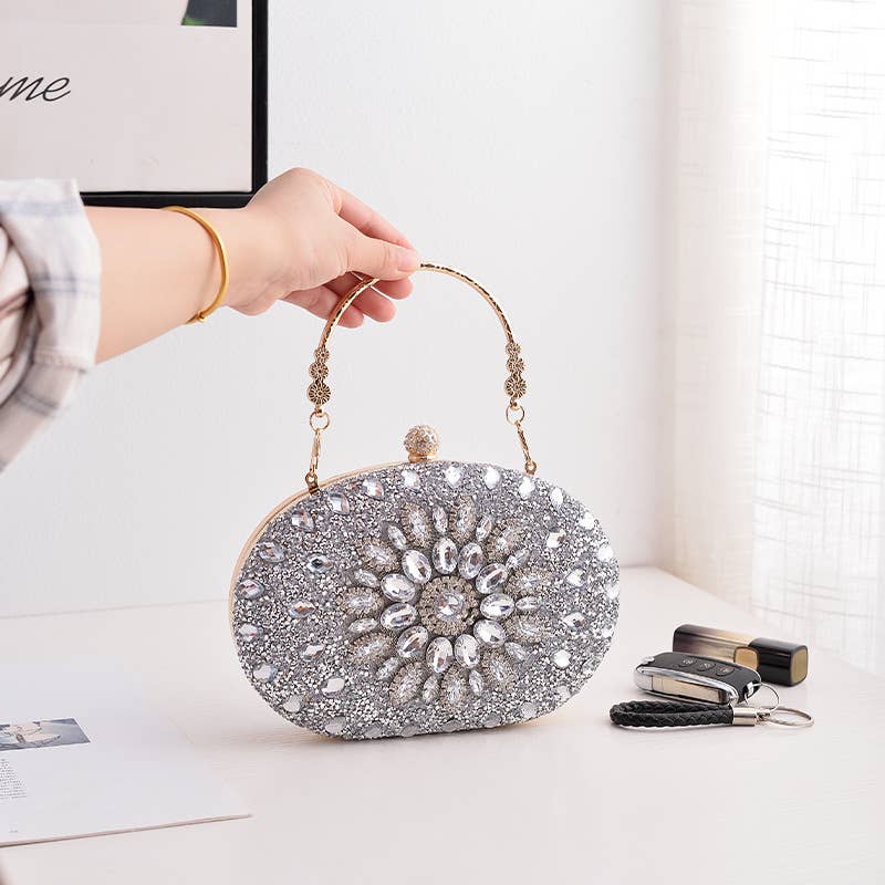 Silver Beaded Embellished Evening Clutch Bag