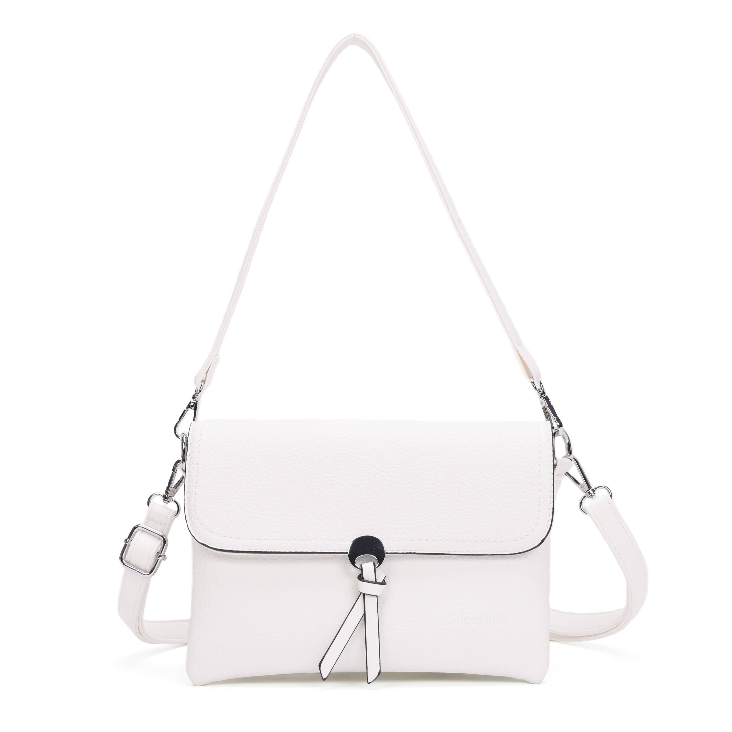 White Flap Crossbody Shoulder Bag with Two Straps