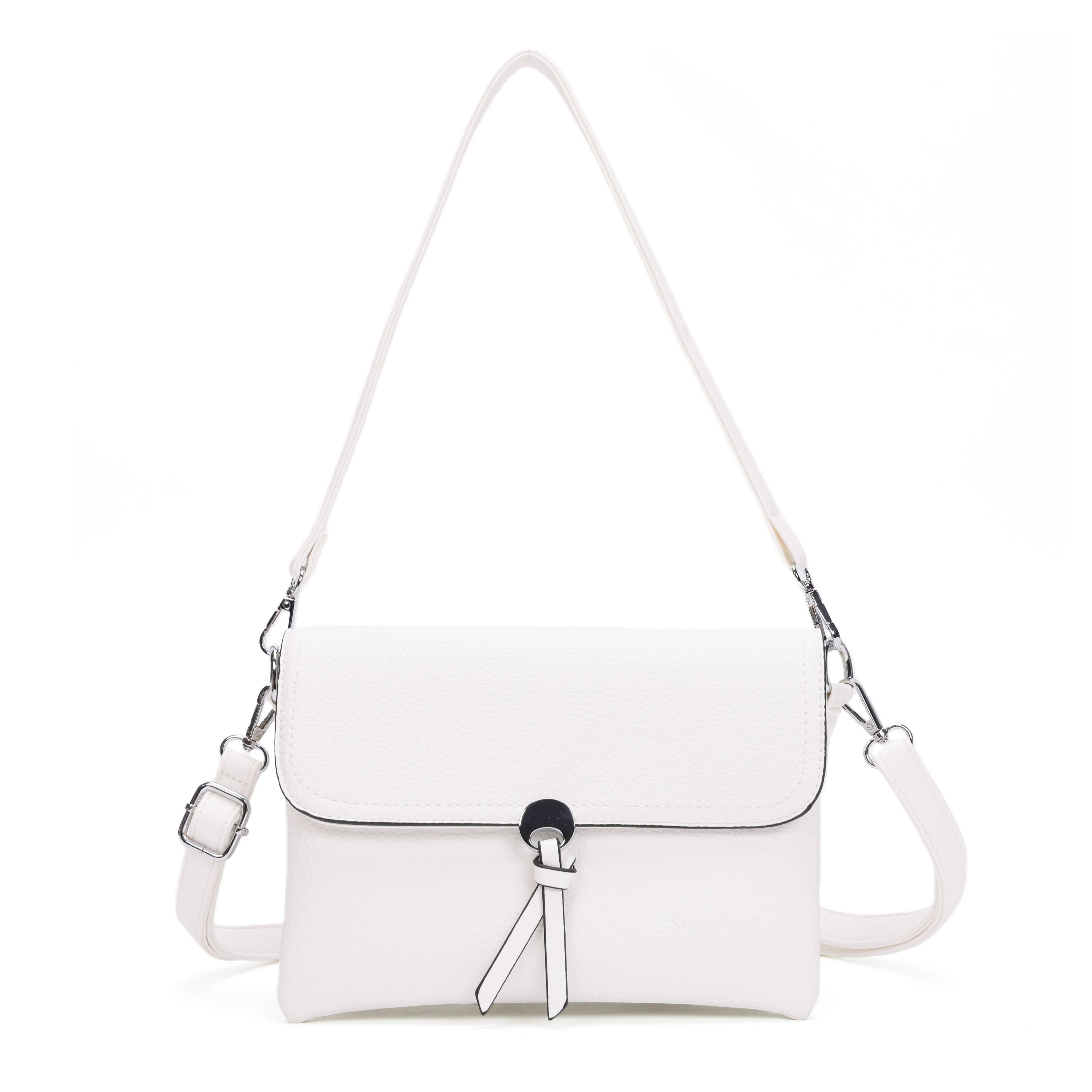 White Flap Crossbody Shoulder Bag with Two Straps