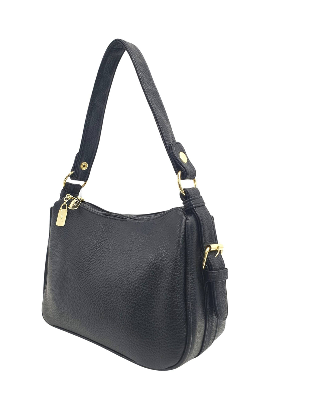 Black Soft PU Hobo Shoulder Bag with Gold Hardware