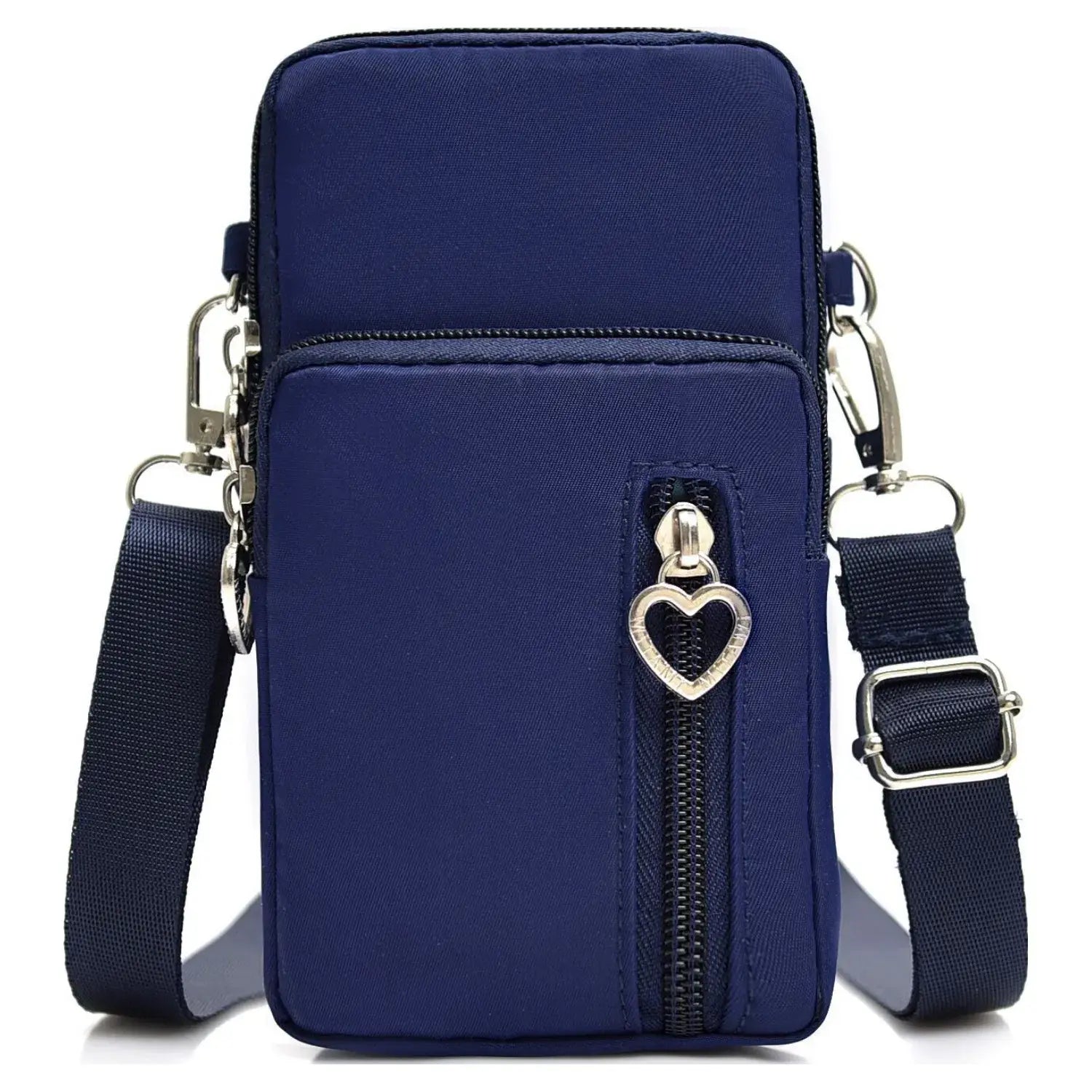 Triple Love Heart Zipper Mobile Phone Bag - Navy