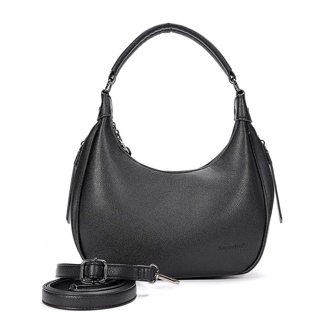 Textured Hobo Shoulder Bag - Black