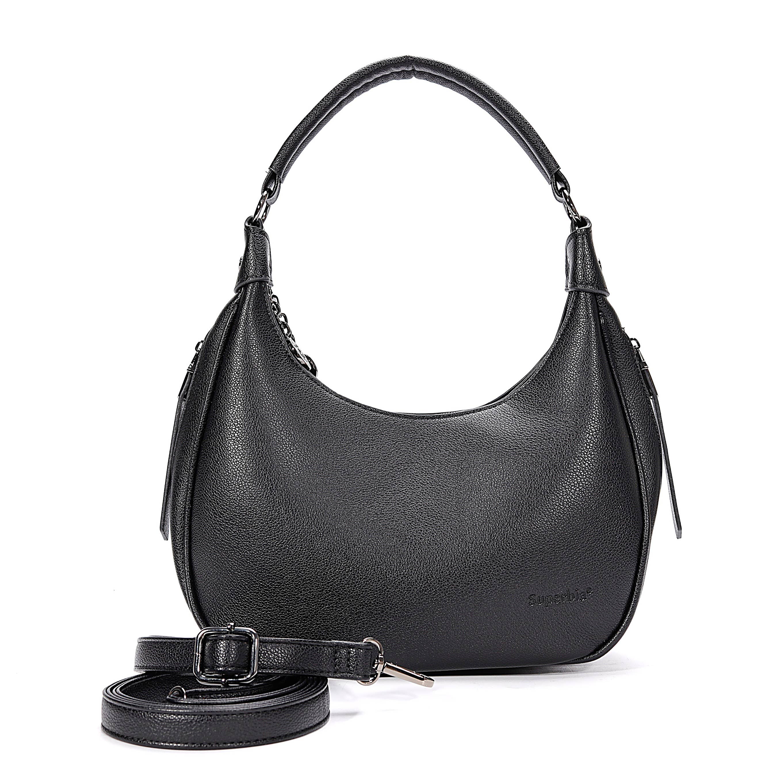 Textured Hobo Shoulder Bag - Black