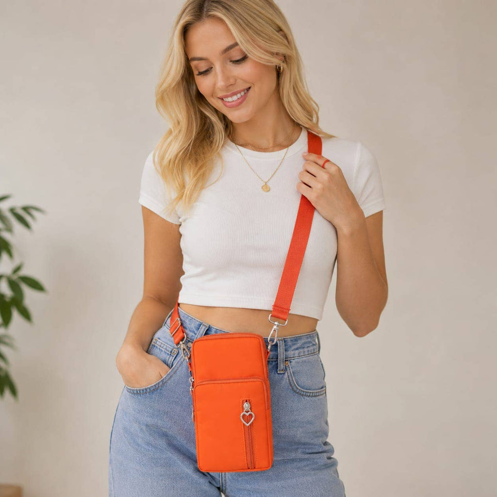Triple Love Heart Zipper Mobile Phone Bag - Plum