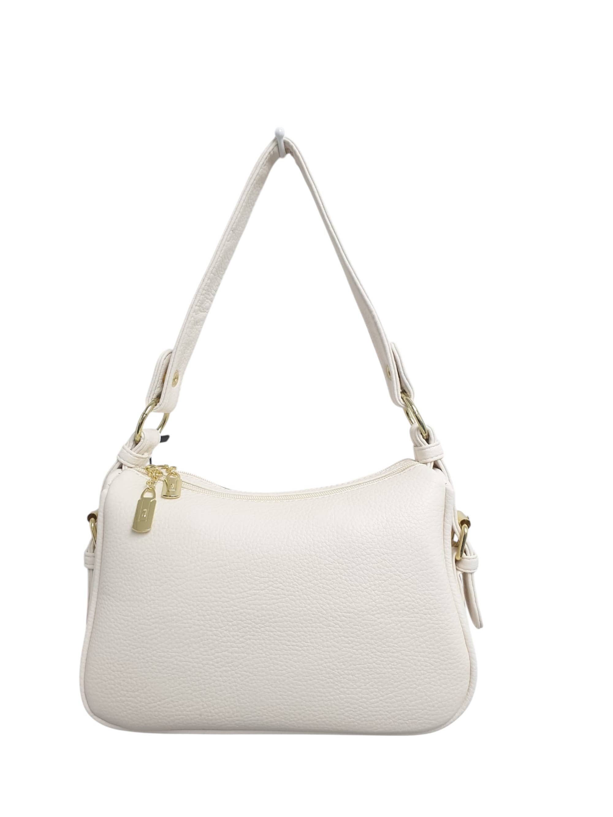 White Soft PU Hobo Shoulder Bag with Gold Hardware