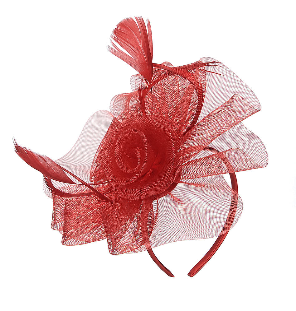 Elegant Red Mesh Rose Fascinator Headband