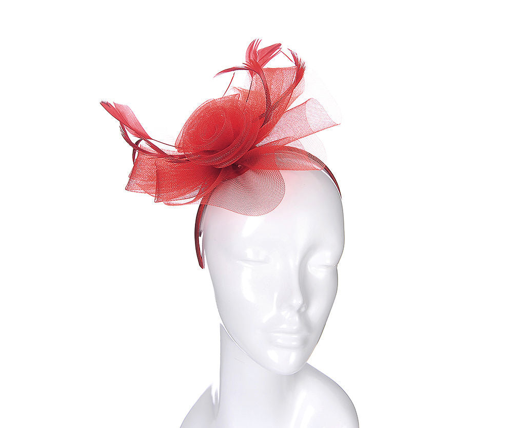 Elegant Red Mesh Rose Fascinator Headband