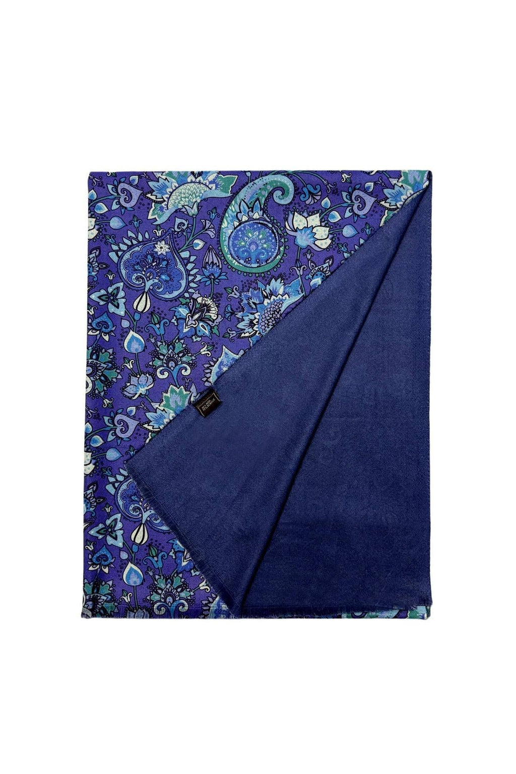 Lotus Paisley & Hearts Print Wool Frayed Scarf: Purple