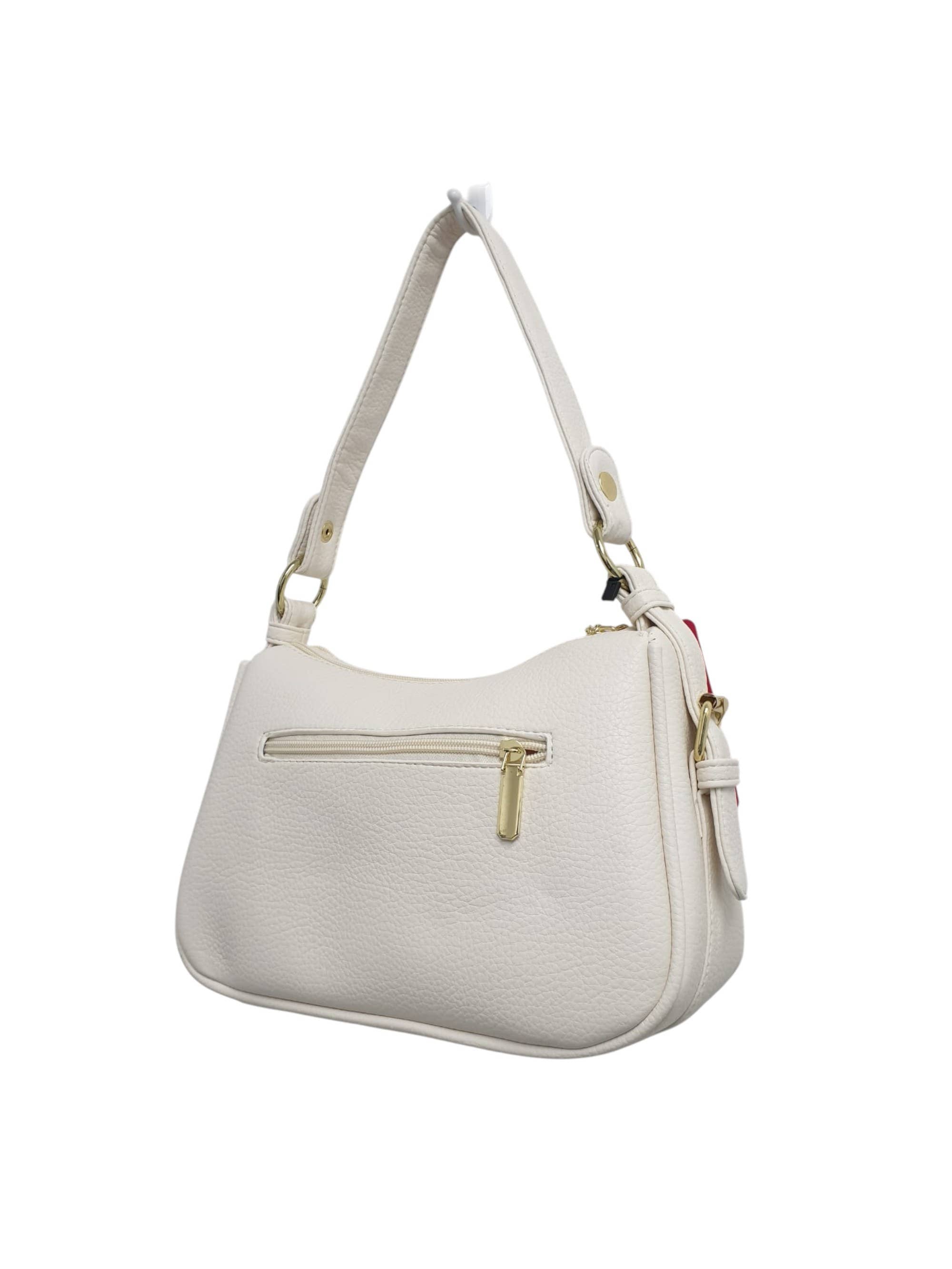 White Soft PU Hobo Shoulder Bag with Gold Hardware